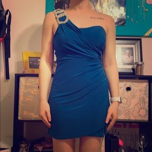 Blue Formal Dress with Detailed Shoulder NWT